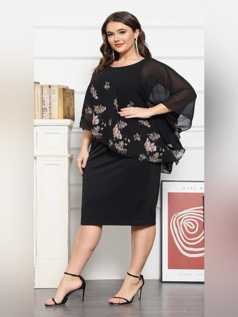 Hanna Nikole Black Dress with Chiffon Overlay Cape 2XL new with tags